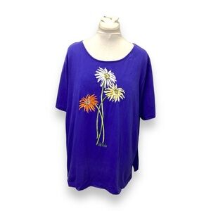 Bob Mackie Women’s Plus Short Sleeve Wearable Art Embroidery Floral Tee Shirt 2X